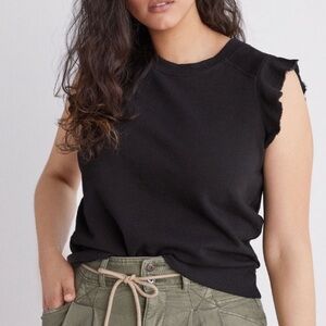 Anthropologie t. La Black Sleeveless Ruffled Sweatshirt tee Top